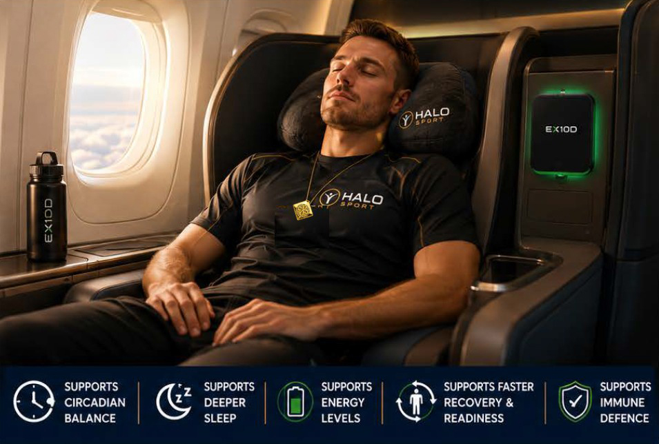 Athlete travelling through airport with halo support